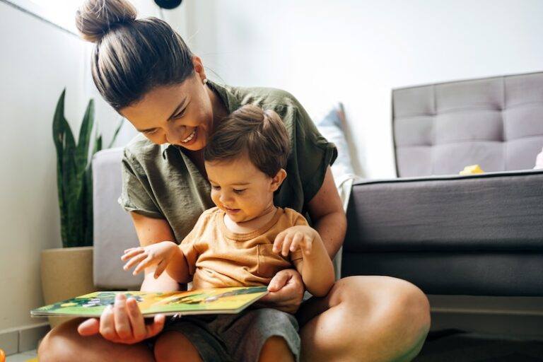 Mom with baby reading a book